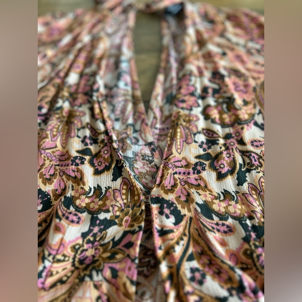 VICI Boho Paisley Wrap Maxi Dress Earth Tone Floral Print Flowy Festival cottage - Picture 8 of 16